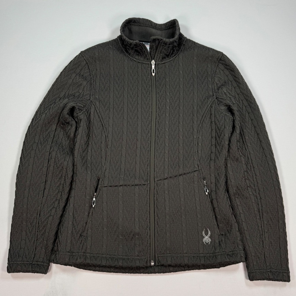 Spyder Core Sweater Full Zip Jacket Womens Medium Gray Cable Knit Fleece Lining